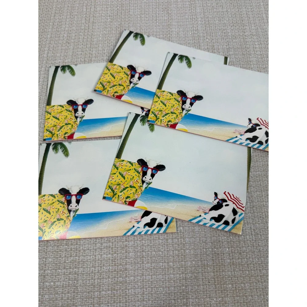 Vintage‎ Paper Moon Postal Notes Set of 8 Cow Summer Stationery Postcard